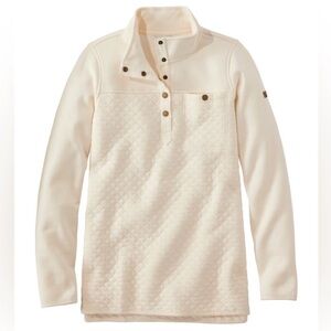 L.L. Bean Quilted Snap Front Placket Mockneck Cream Tunic Sweatshirt Size Small